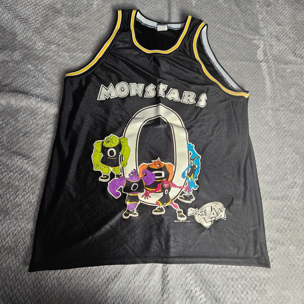 Vintage 1996 Space Jam Monstars Basketball Jersey Mens XL Black Warner‎ Bros